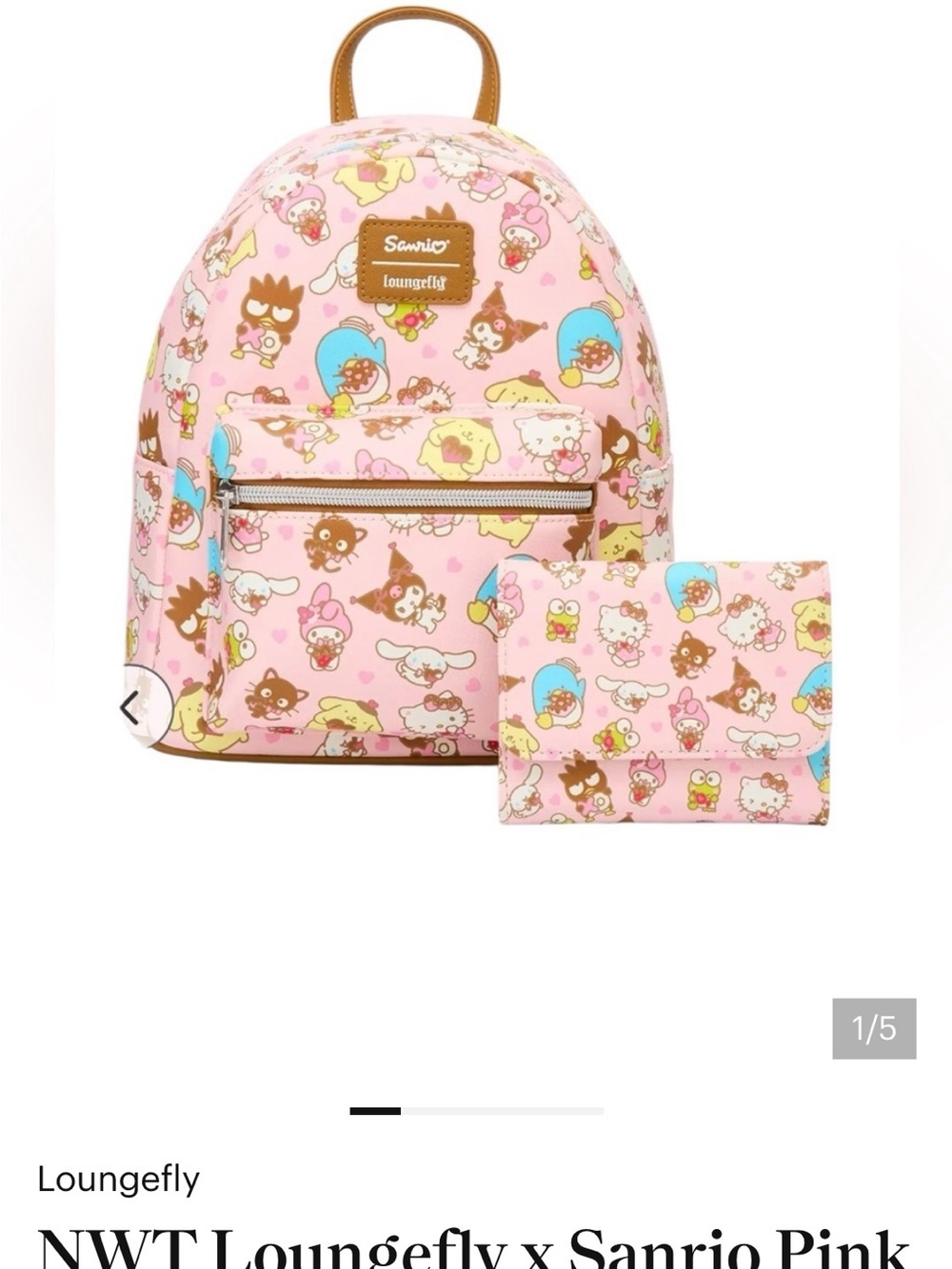 Loungefly Pink Sanrio Character Mini Backpack with Brown Trim - Picture 5 of 5